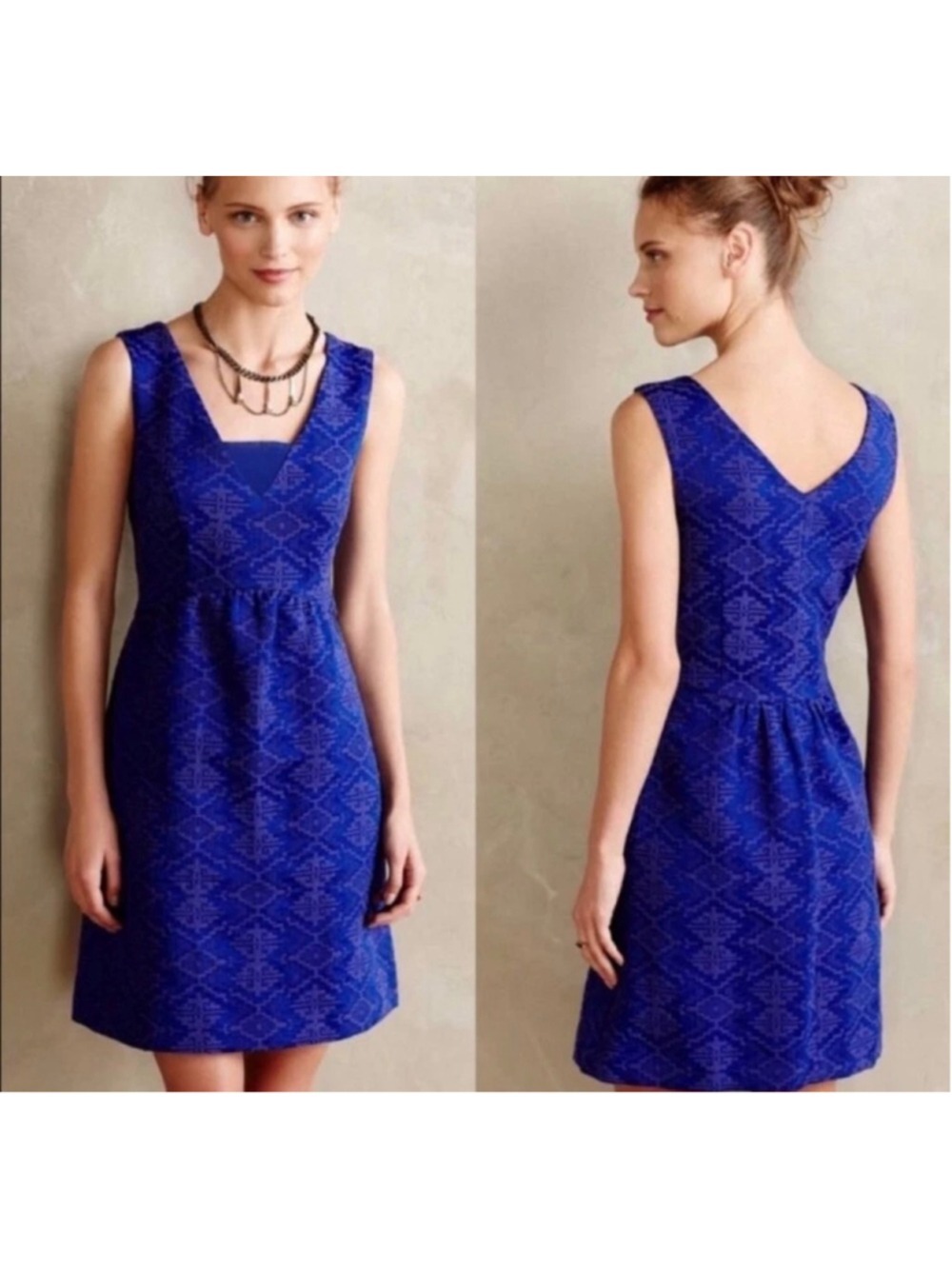 Maeve for Anthropologie Blue Purple Geometric Print Mini Dress Size 12